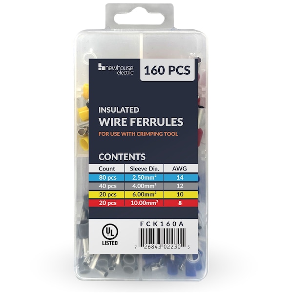 Newhouse Electric Insulated Wire Ferrule Refill Kit 160 Pcs Sized AWG 14-8 For Use With Crimping Tool FCK160A - main